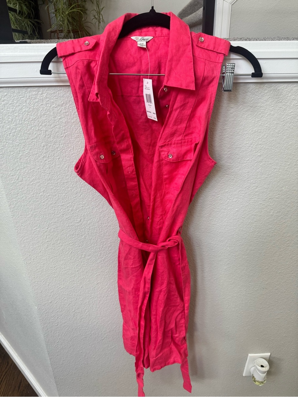 Guess Sleeveless Shirt Dress in Bright Pink